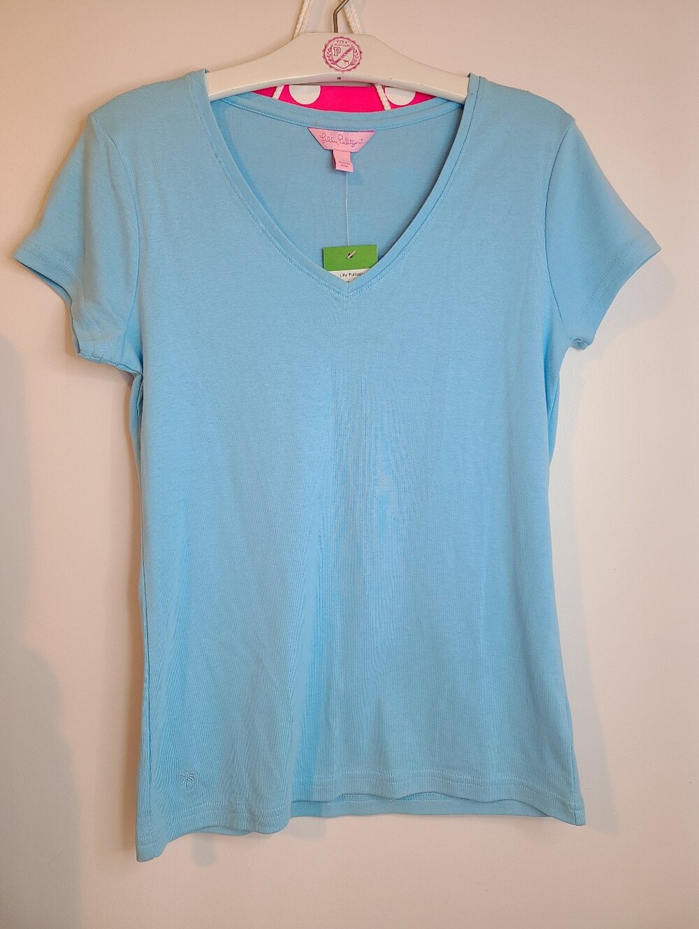 NWT Lilly Pulitzer Janeen Light Blue Classic Cotton V-neck Tee Size Small - Picture 5 of 7
